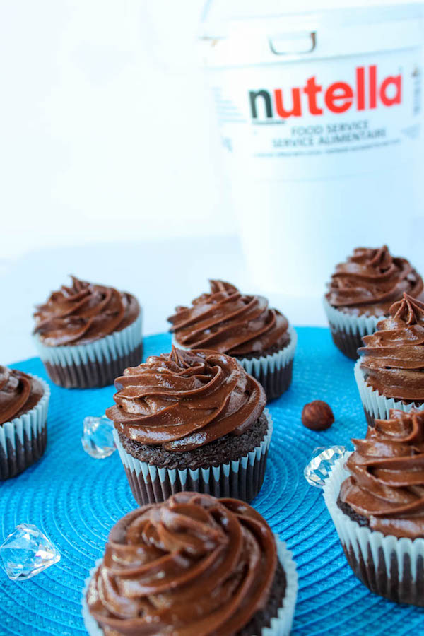 Chocolate Cupcakes topped with Nutella Ganache Frosting