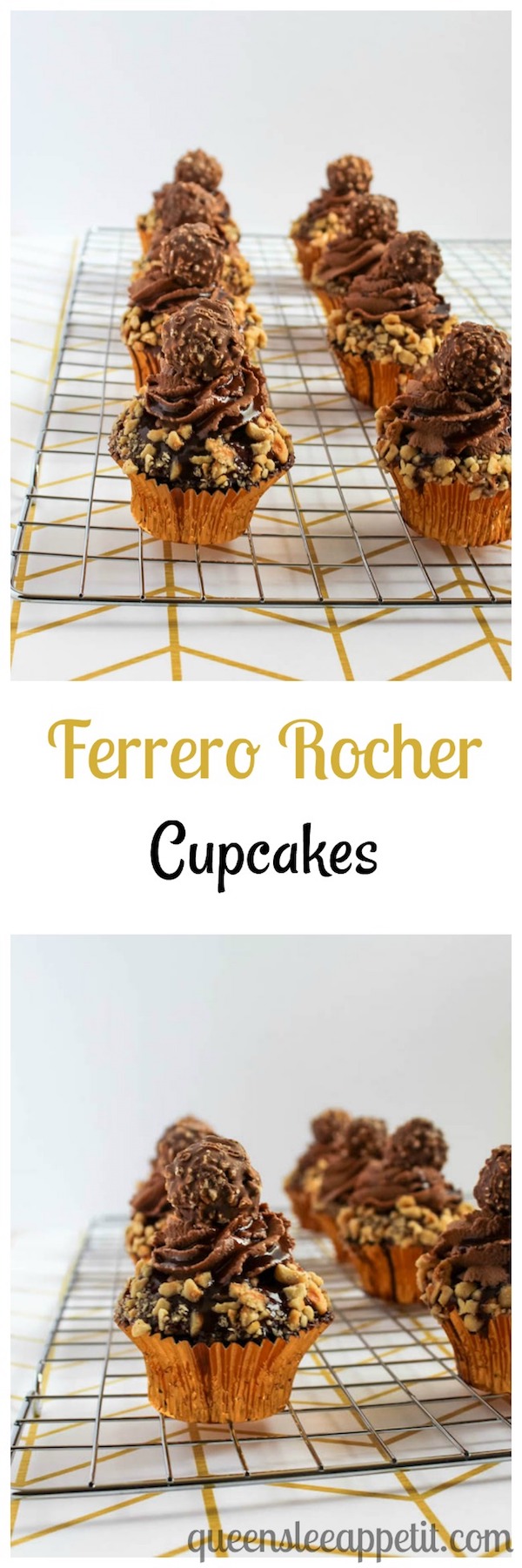 Ferrero Rocher Cupcakes dipped in Nutella Ganache, the perfect cupcake for Nutella lovers!