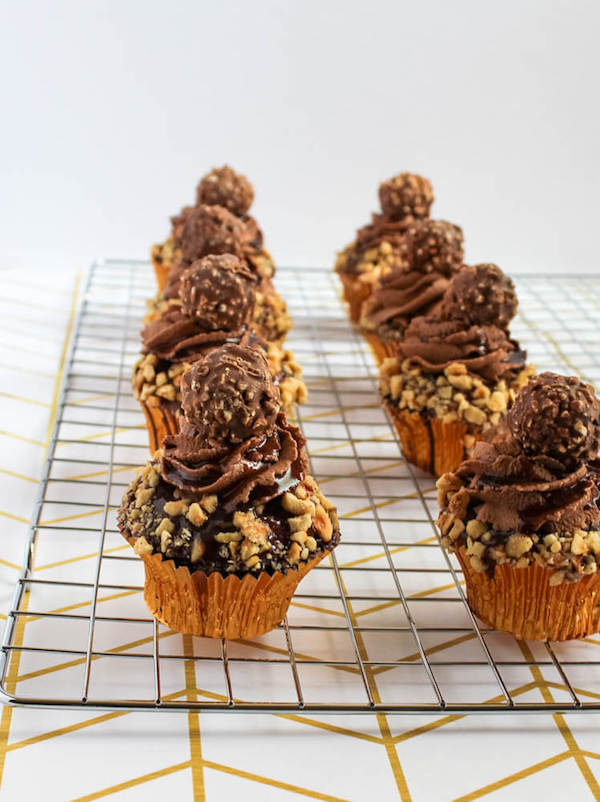 Ferrero Rocher Cupcakes with Nutella Ganache and Nutella Buttercream 