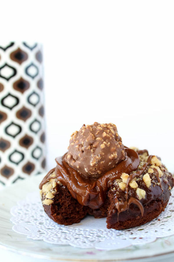 The ultimate Nutella Donuts topped with Ferrero Rochers