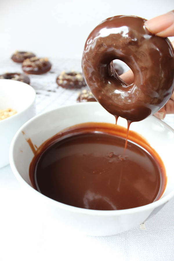 Donuts dipped in Nutella Glaze