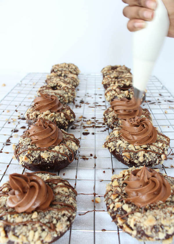 Nutella Donuts filled with whipped Nutella ganache frosting