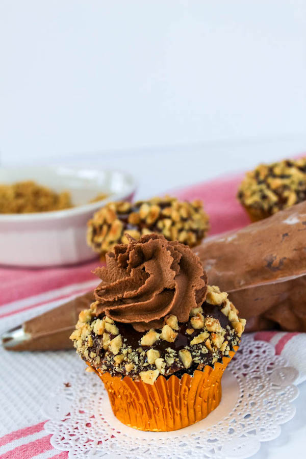 Ferrero Rocher Cupcakes topped with Nutella Buttercream