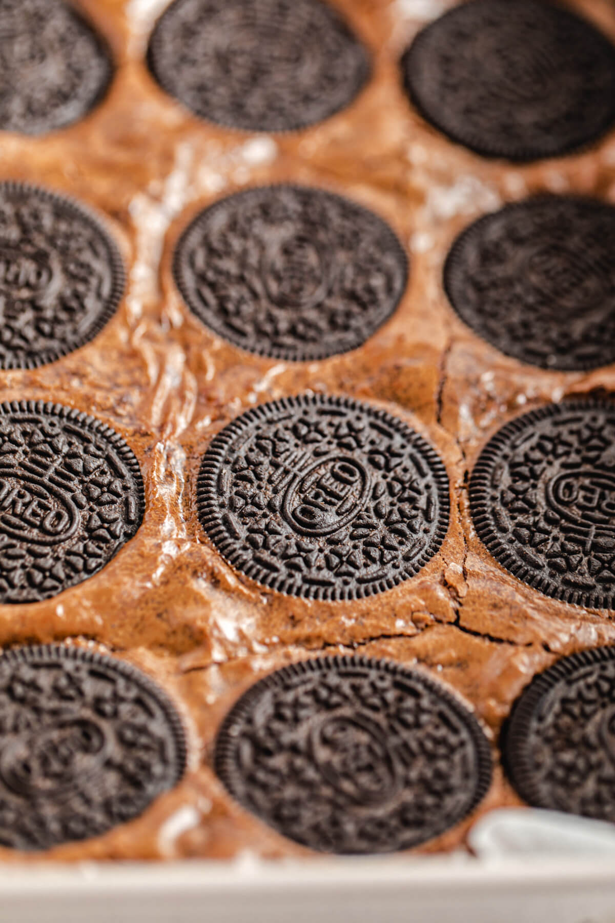 close view of Oreo topped brownies