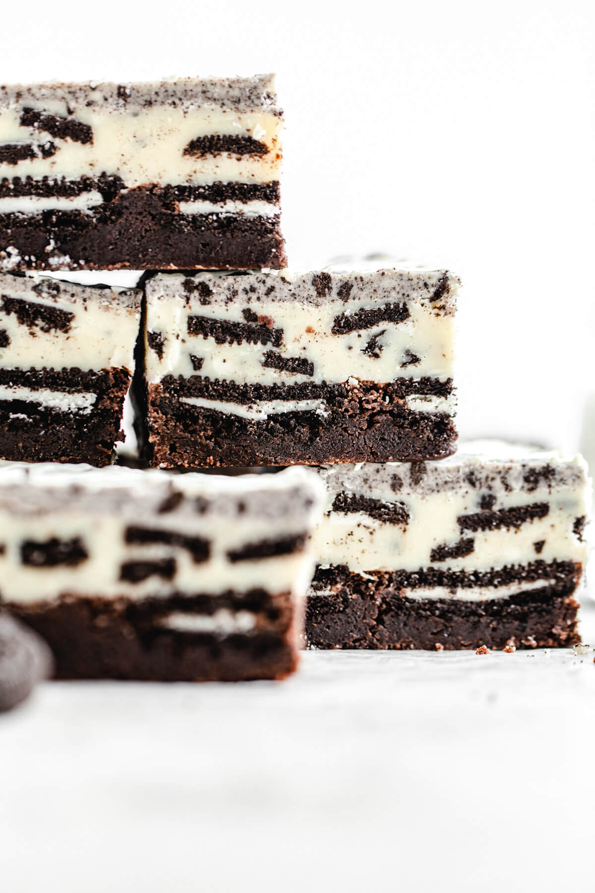 pyramid stack of fudge topped brownies