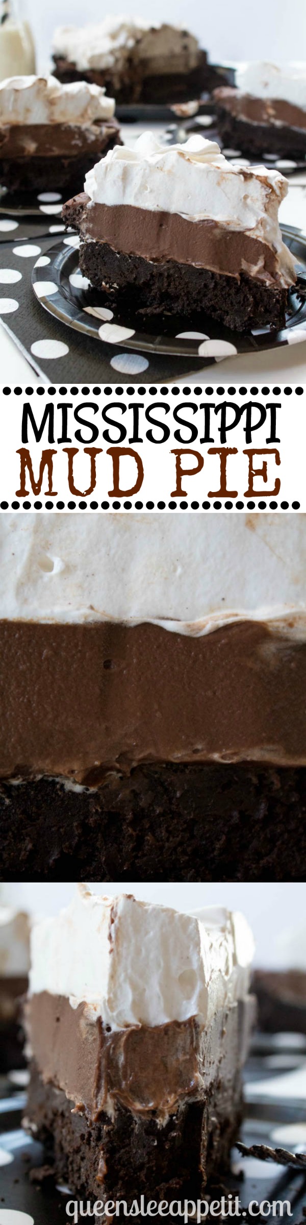 This Mississippi Mud Pie is made with a delicious Oreo crust, fudgy brownie base, a thick and decadent chocolate pudding filling and topped with a fluffy and yummy meringue! This pie is definitely one of my favourite desserts of all time!