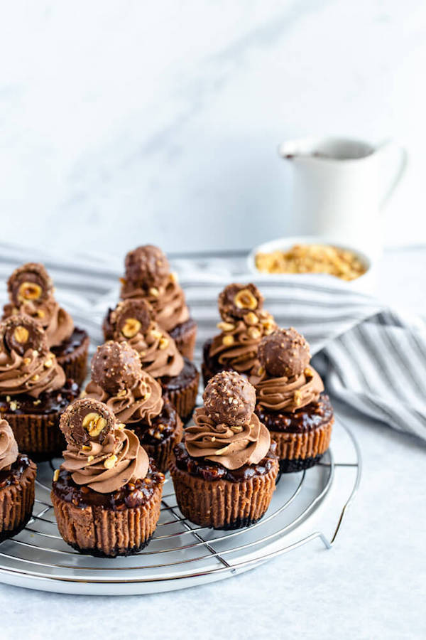 Mini Ferrero Rocher Stuffed Nutella Cheesecakes