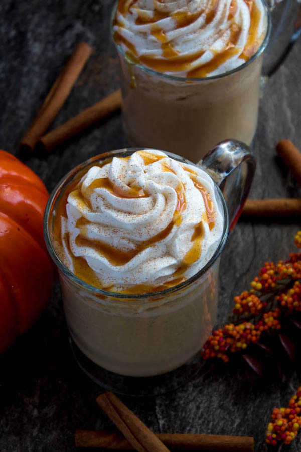 This Caramel Pumpkin Spice Latte is rich, creamy and loaded with pumpkin flavour. Whole milk flavoured with pumpkin purée, spices and caramel, then blended with freshly brewed espresso. This is the perfect drink for the fall season.