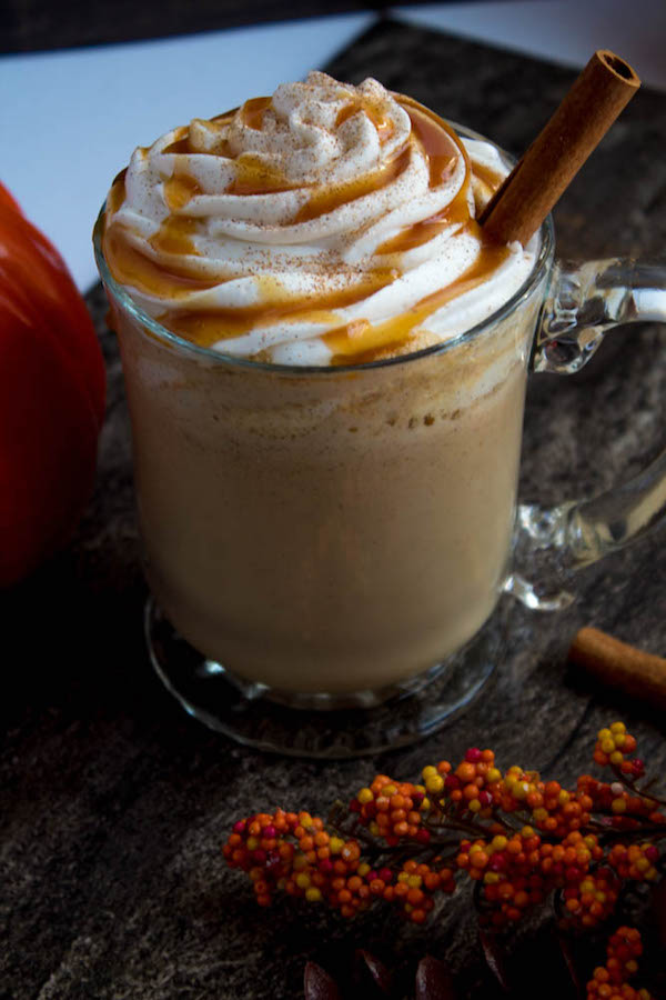 This Caramel Pumpkin Spice Latte is rich, creamy and loaded with pumpkin flavour. Whole milk flavoured with pumpkin purée, spices and caramel, then blended with freshly brewed espresso. This is the perfect drink for the fall season.