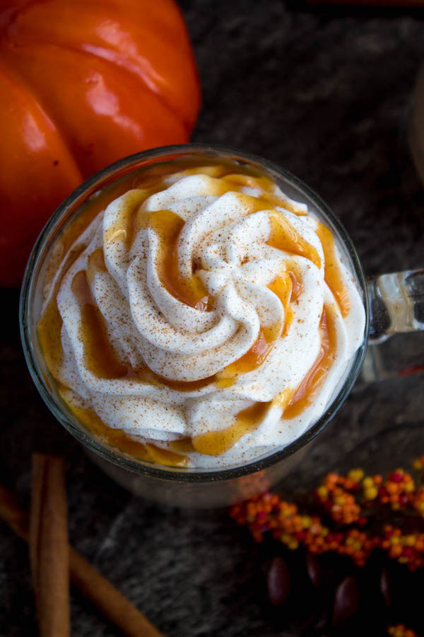 This Caramel Pumpkin Spice Latte is rich, creamy and loaded with pumpkin flavour. Whole milk flavoured with pumpkin purée, spices and caramel, then blended with freshly brewed espresso. This is the perfect drink for the fall season.