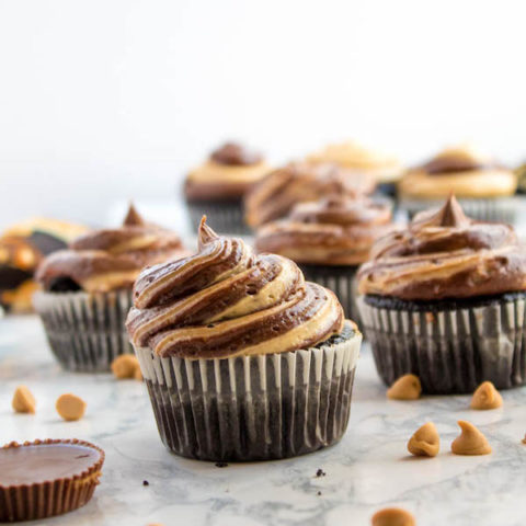 Chocolate and Peanut Butter Lava Cupcakes