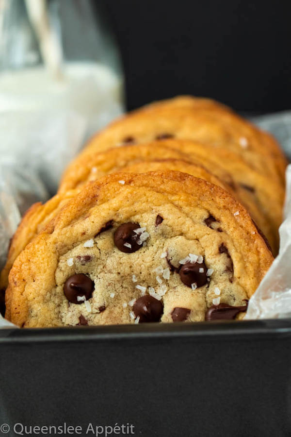 These Salted Caramel Chocolate Chip Cookies are perfectly soft and chewy and are stuffed with gooey caramel and garnished with sea salt! Classic Chocolate Chip Cookie + Salted Caramel = a match made in cookie heaven!