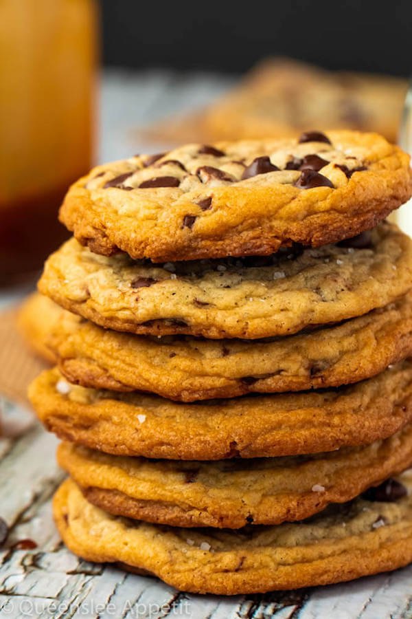 These Salted Caramel Chocolate Chip Cookies are perfectly soft and chewy and are stuffed with gooey caramel and garnished with sea salt! Classic Chocolate Chip Cookie + Salted Caramel = a match made in cookie heaven!