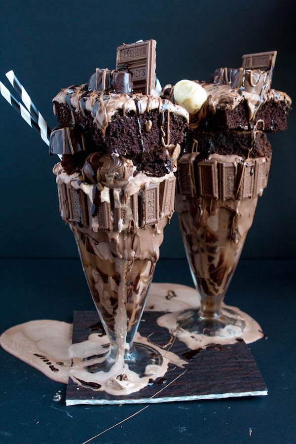 Chocolate Lovers, welcome! This is the chocolatiest, chocolatey, chocolate milkshake of all time. Oops, did I say "milkshake"? I meant FREAKSHAKE! Warning: this recipe is not for the faint of heart.
