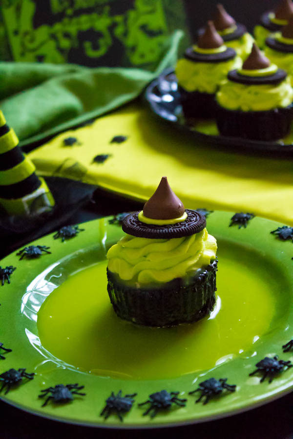 These Mini Melting Witch Cheesecakes are cute, fun and easy to make. They're the perfect dessert to serve at your Halloween party!