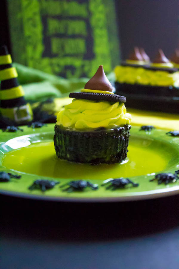 These Mini Melting Witch Cheesecakes are cute, fun and easy to make. They're the perfect dessert to serve at your Halloween party!