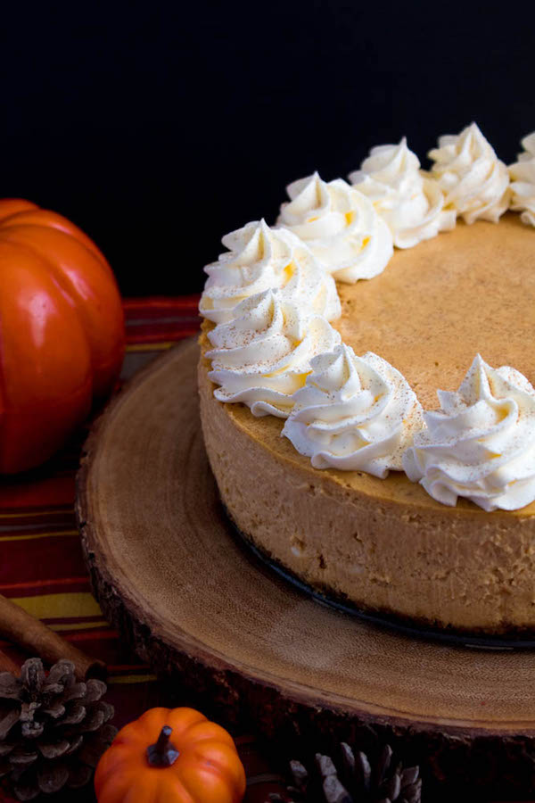 Rich and creamy pumpkin cheesecake paired with a spiced gingersnap crust! This is the perfect dessert to enjoy after your Thanksgiving dinner. 