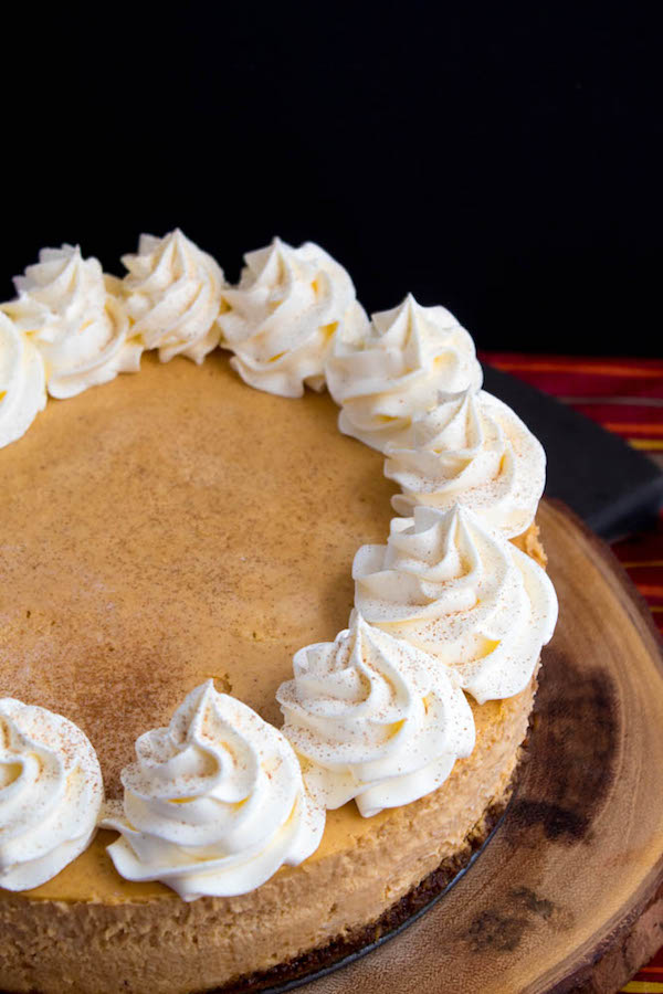 Rich and creamy pumpkin cheesecake paired with a spiced gingersnap crust! This is the perfect dessert to enjoy after your Thanksgiving dinner. 