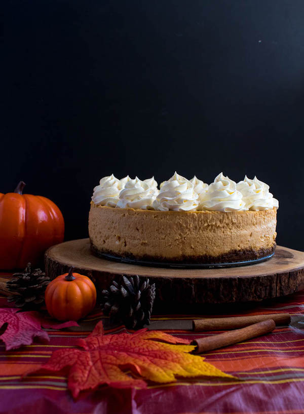 Rich and creamy pumpkin cheesecake paired with a spiced gingersnap crust! This is the perfect dessert to enjoy after your Thanksgiving dinner. 