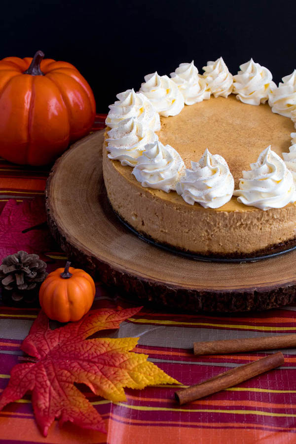 Rich and creamy pumpkin cheesecake paired with a spiced gingersnap crust! This is the perfect dessert to enjoy after your Thanksgiving dinner. 