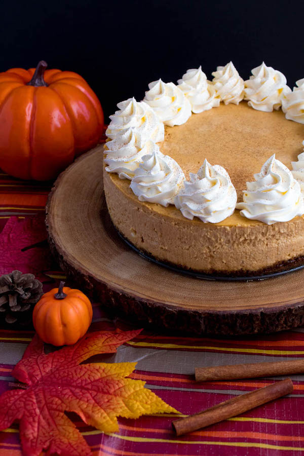 Rich and creamy pumpkin cheesecake paired with a spiced gingersnap crust! This is the perfect dessert to enjoy after your Thanksgiving dinner. 