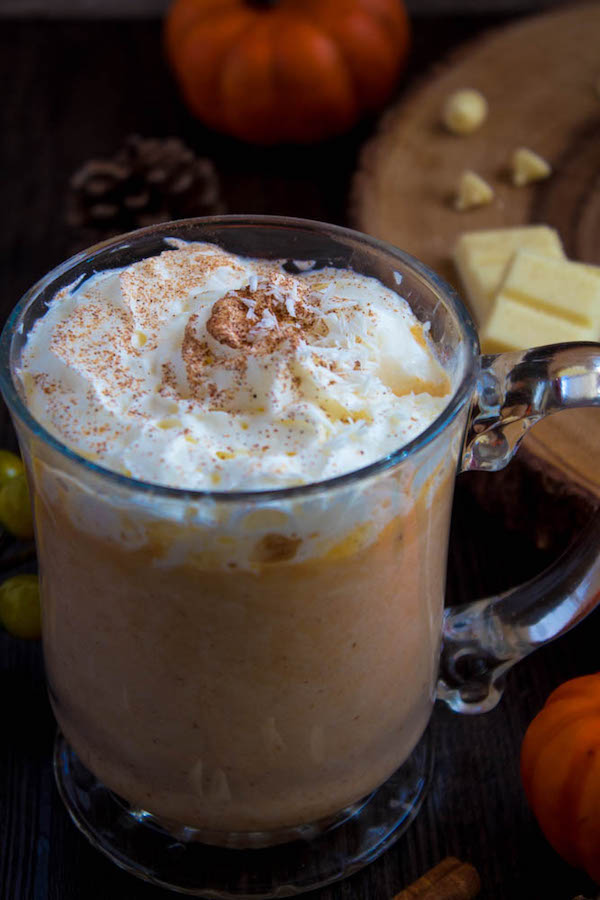 This Pumpkin Spice White Hot Chocolate is rich, smooth and creamy. Packed with classic fall flavours, this is the perfect beverage for warming up to the crisp autumn air.