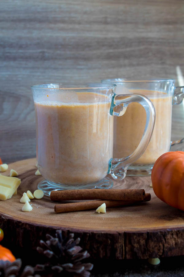 This Pumpkin Spice White Hot Chocolate is rich, smooth and creamy. Packed with classic fall flavours, this is the perfect beverage for warming up to the crisp autumn air.