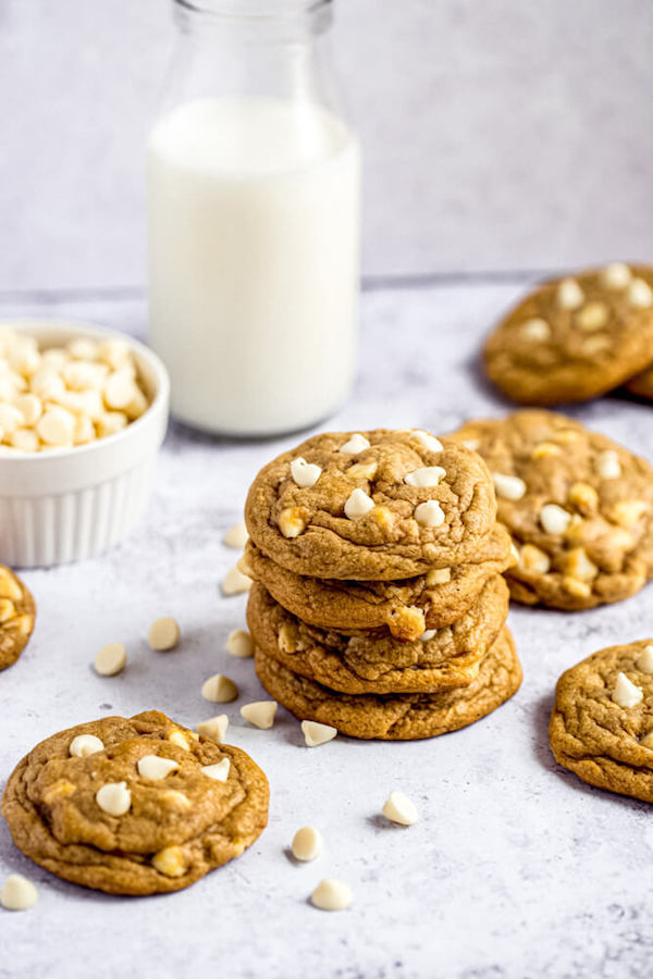 stack of white chocolate chip pumpkin cookies 