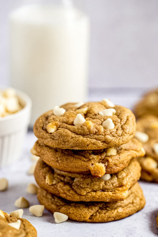 stack of white chocolate chip pumpkin cookies 