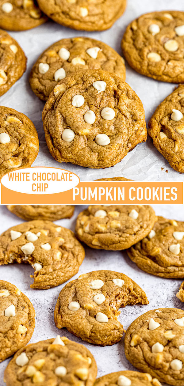 white chocolate chip pumpkin cookies pin image