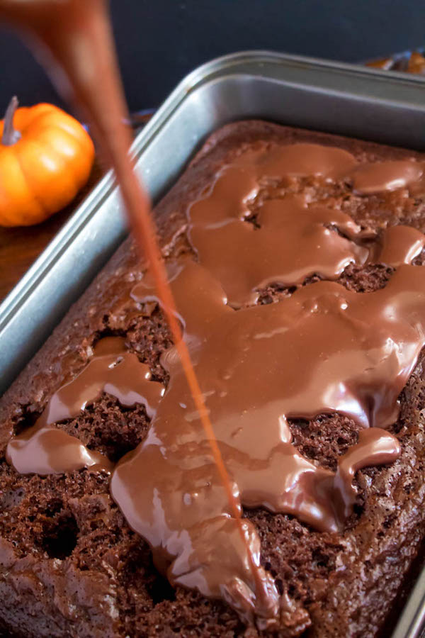 This Pumpkin Patch Poke Cake is super fun, easy and festive! This cute dessert would be a great treat to serve after Thanksgiving dinner!