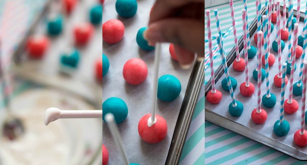 These Gender Reveal Cake Pops are a fun and cute way to surprise your baby shower guests! Once they bite into it, the pink or blue cake inside will reveal if it's a boy or girl!