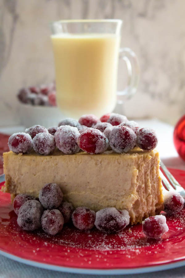 Eggnog Cheesecake with Sugared Cranberries Queenslee Appétit
