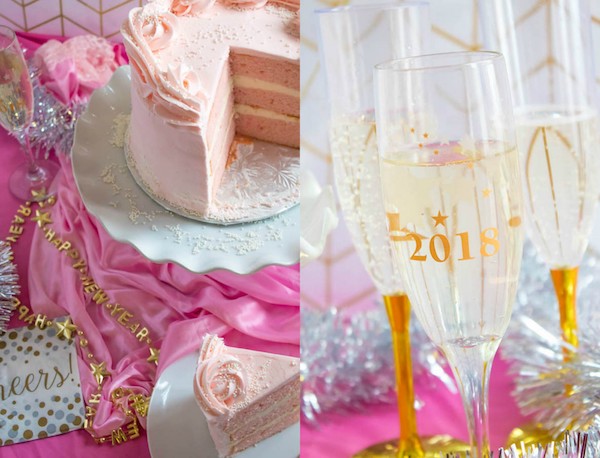 This Pink Champagne Cake is the perfect way to celebrate New Years Eve. Layers of Champagne infused cake, filled with a Champagne infused Buttercream and frosted with a light and fluffy vanilla buttercream — there's no better way to start the new year!