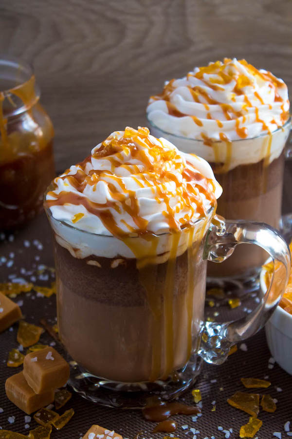 salted caramel hot chocolate with salted caramel sugar