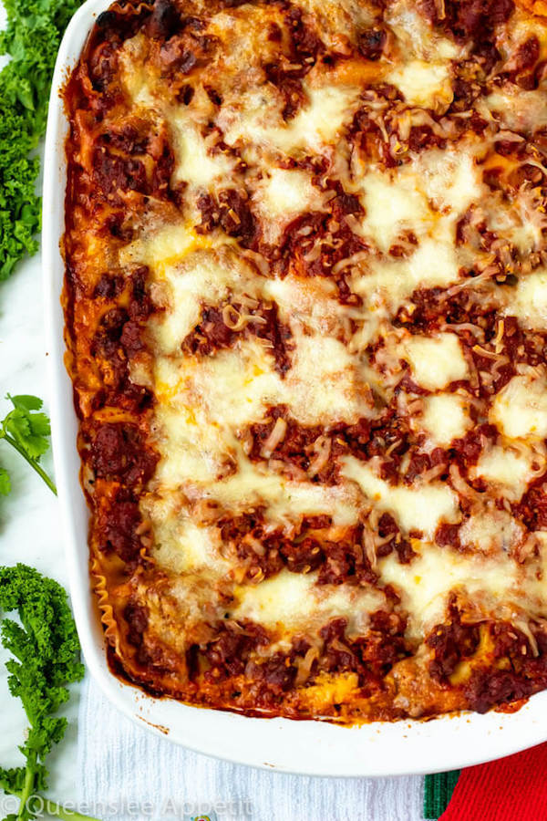 This Lasagna is the best I've ever had! Layers of a thick and meaty sauce, creamy ricotta filling and a cheesy topping. I guarantee this will be your new favourite go-to recipe for the holidays!