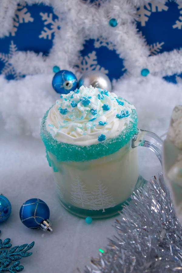 This Winter Wonderland White Hot Chocolate is a fun and festive drink perfect for winter! It's almost too cute to drink!