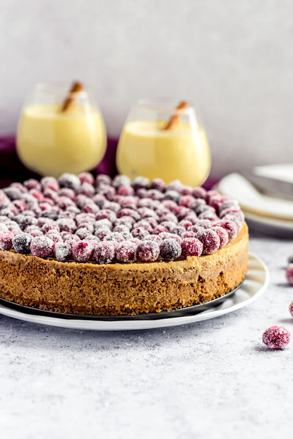 eggnog cheesecake on a plate 