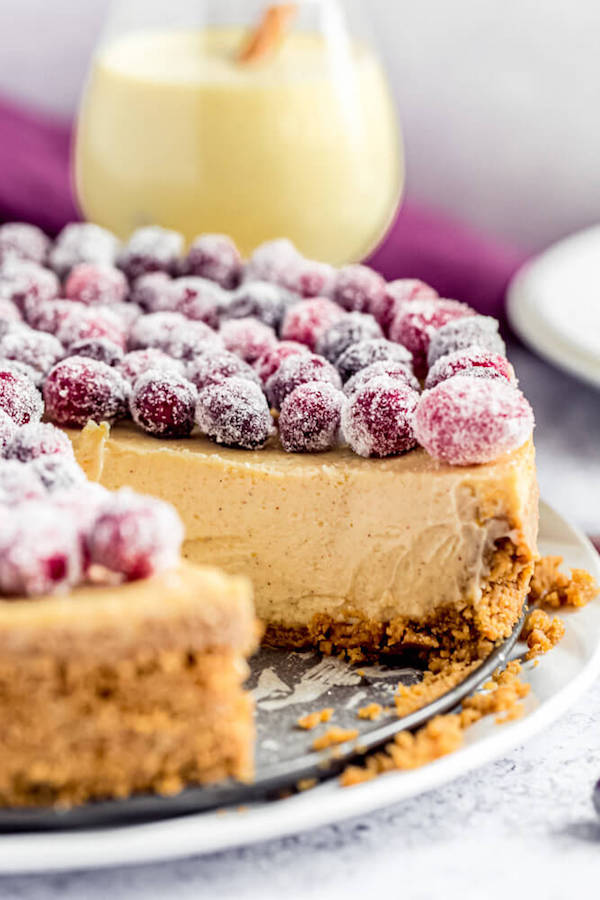 sliced eggnog cheesecake