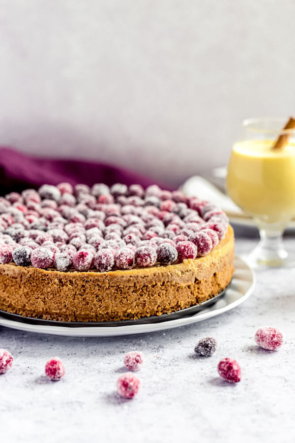 eggnog cheesecake on a plate 