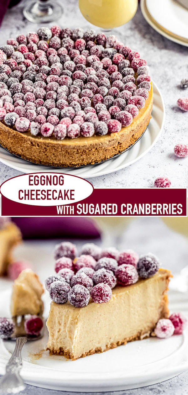 eggnog cheesecake long pin image