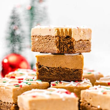 fudge blondies stacked on top of each other
