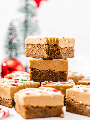 fudge blondies stacked on top of each other