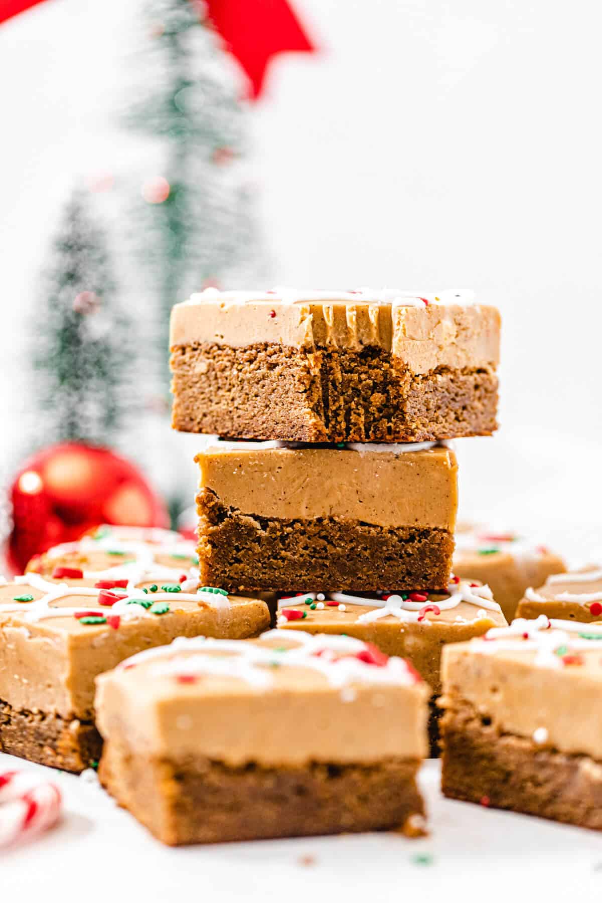 fudge blondies stacked on top of each other 