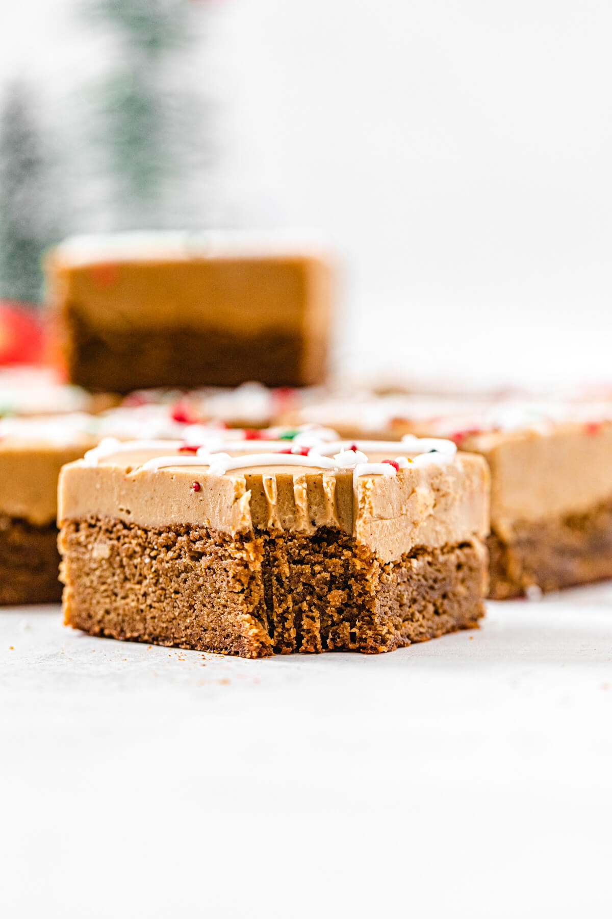 fudge topped blondie with a bite taken out of it