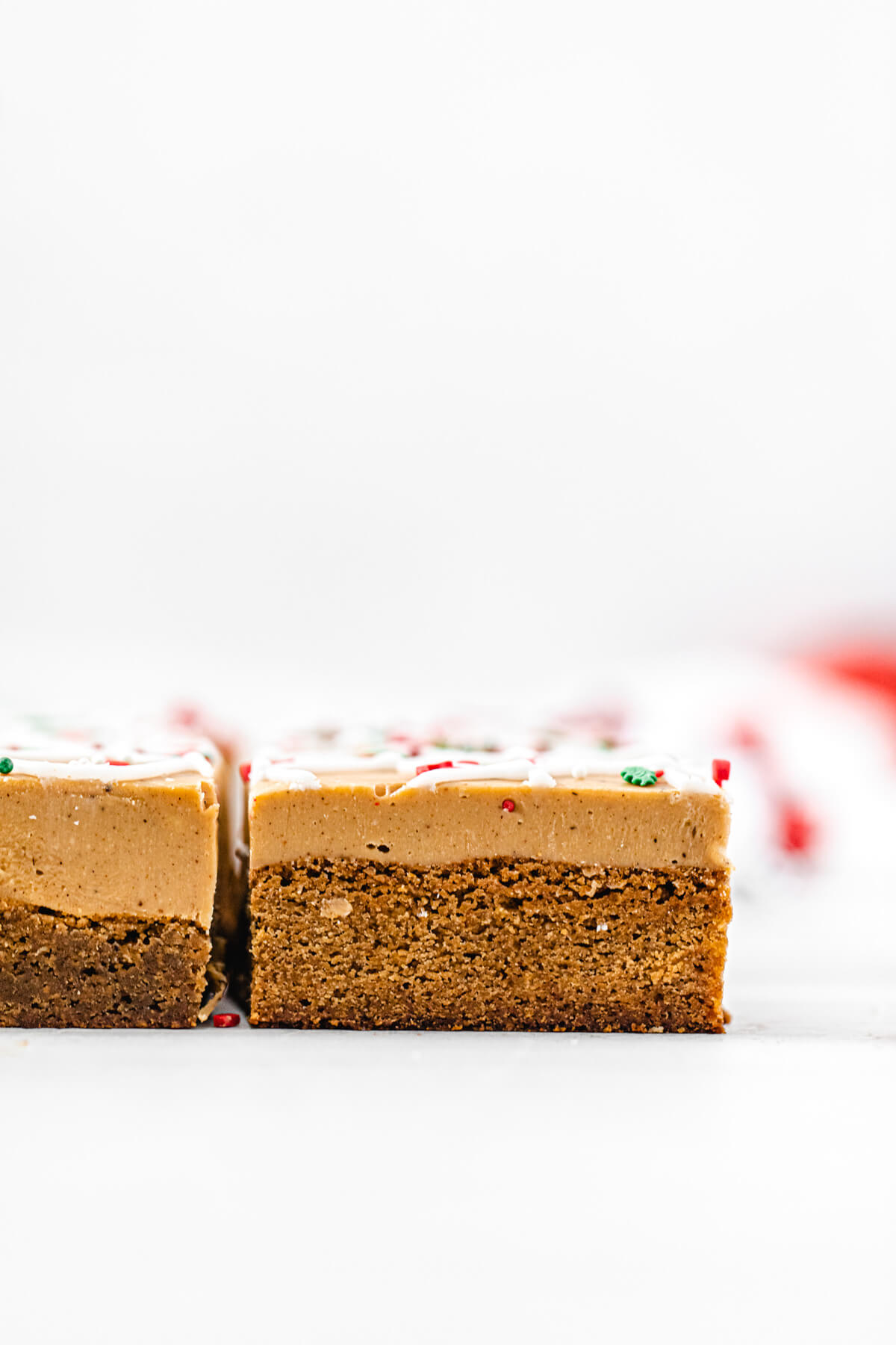 front view of blondies topped with fudge