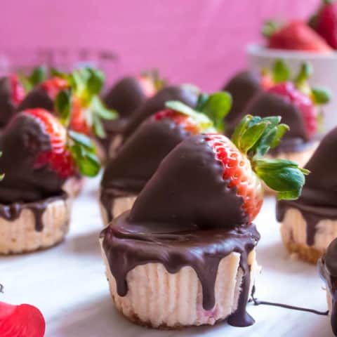 Mini Chocolate Covered Strawberry Cheesecakes 