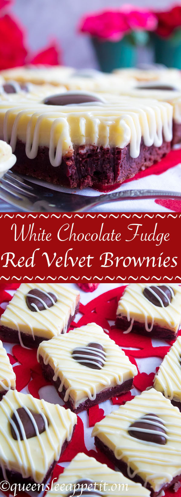 These White Chocolate Fudge Red Velvet Brownies are an upgrade from the classic cake. Rich, fudgy and decadent red velvet brownies, topped with a chewy white chocolate fudge and a drizzle of cream cheese icing for the perfect finishing touch!