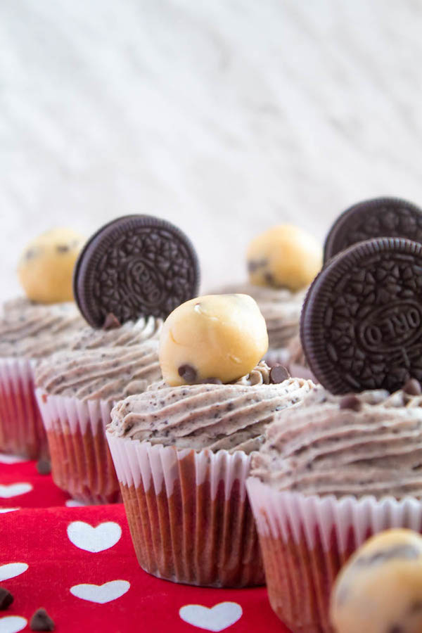 Oreo Cookie Dough Stuffed Red Velvet Cupcakes Recipe