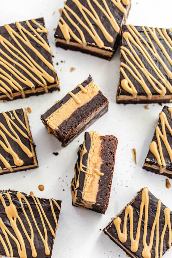 overhead shot of brownies laying on their side 